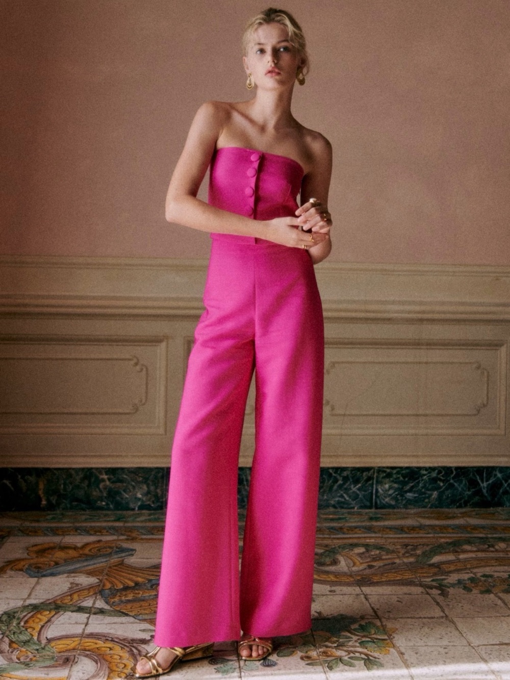 New Sezane Tymo Pink Wide Leg Trousers Pants 42 US 10 NWT